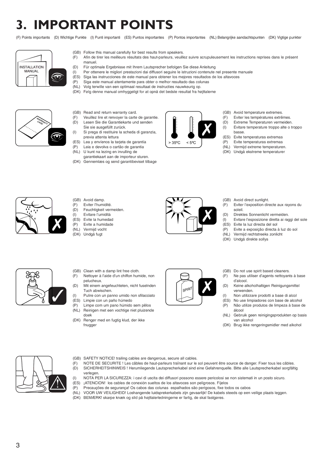 KEF Audio PSW2500 installation manual Important Points 