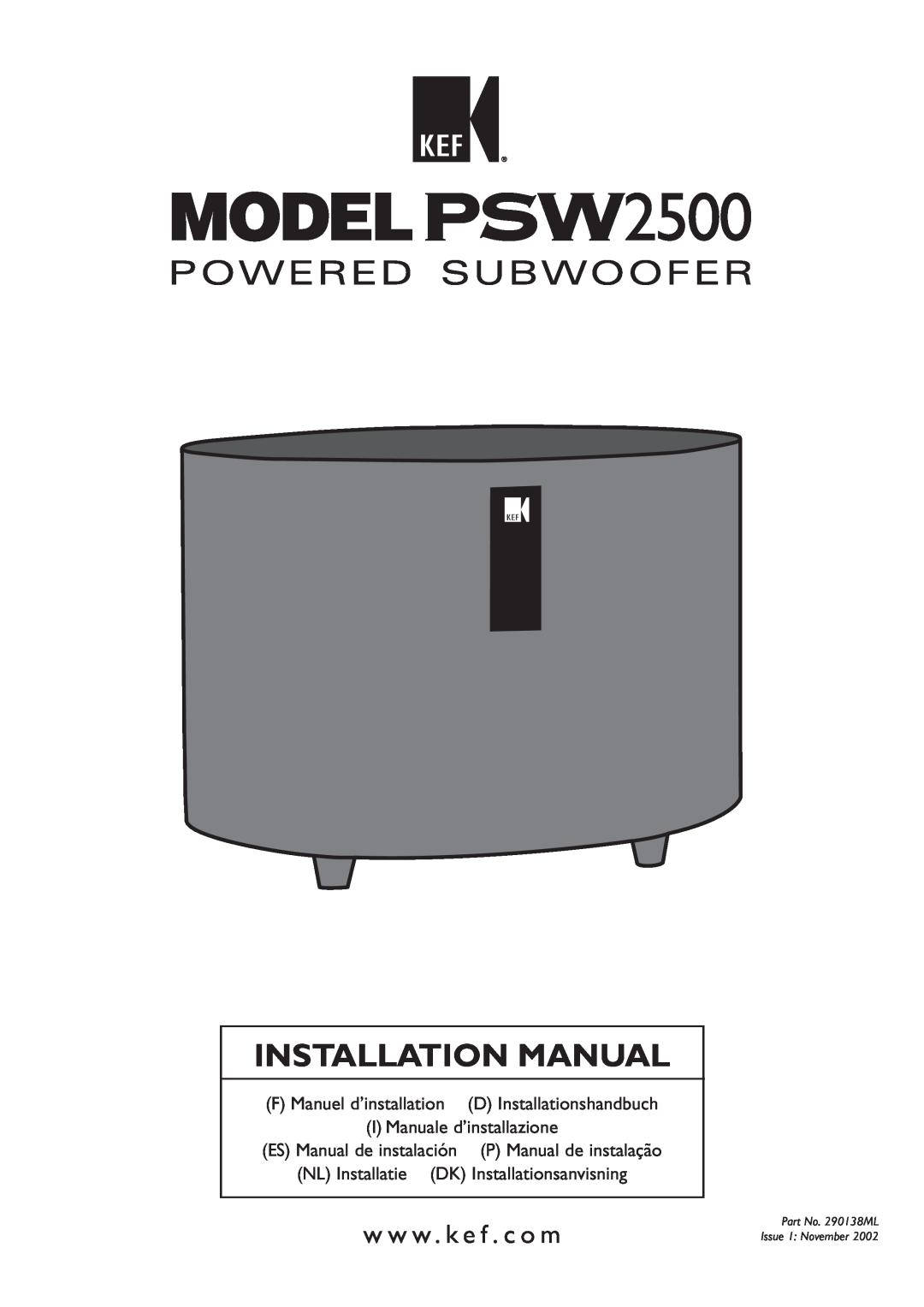KEF Audio PSW2500 installation manual ES Manual de instalación, Installation Manual, w w w . k e f . c o m 