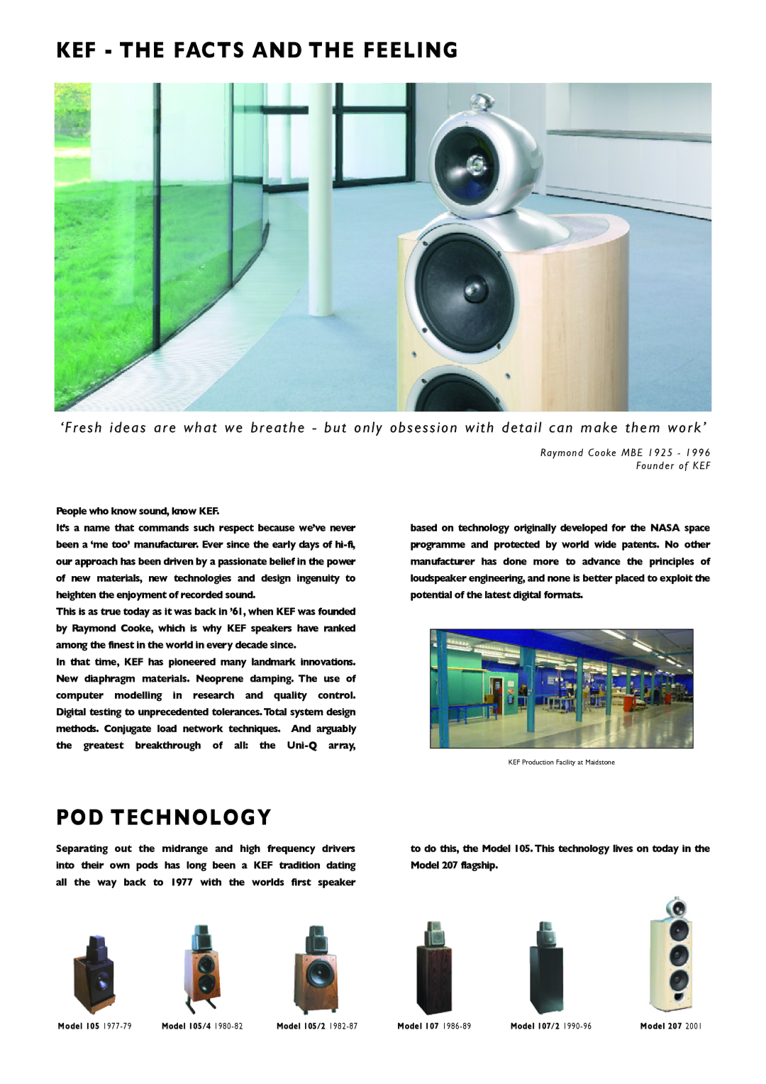 KEF Audio Uni-Q manual KEF the Facts and the Feeling, POD Technology 