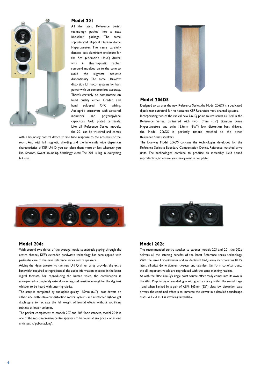 KEF Audio Uni-Q manual Model 204c, Model 206DS, Model 202c 