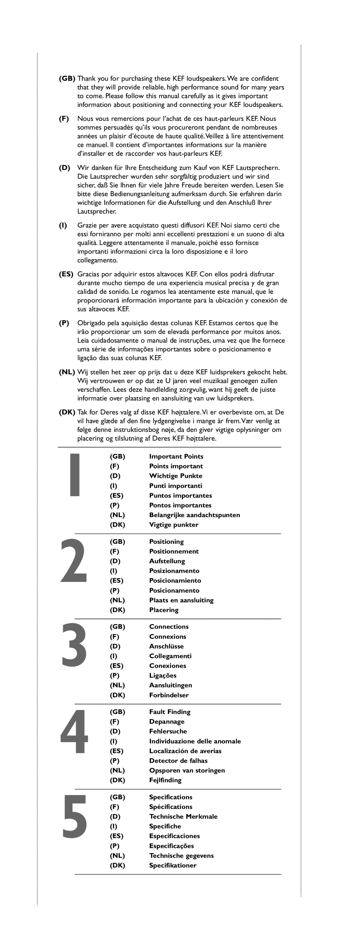 KEF Audio XQ30, XQ50C, XQ20, XQ40, XQ10 installation manual Important Points 