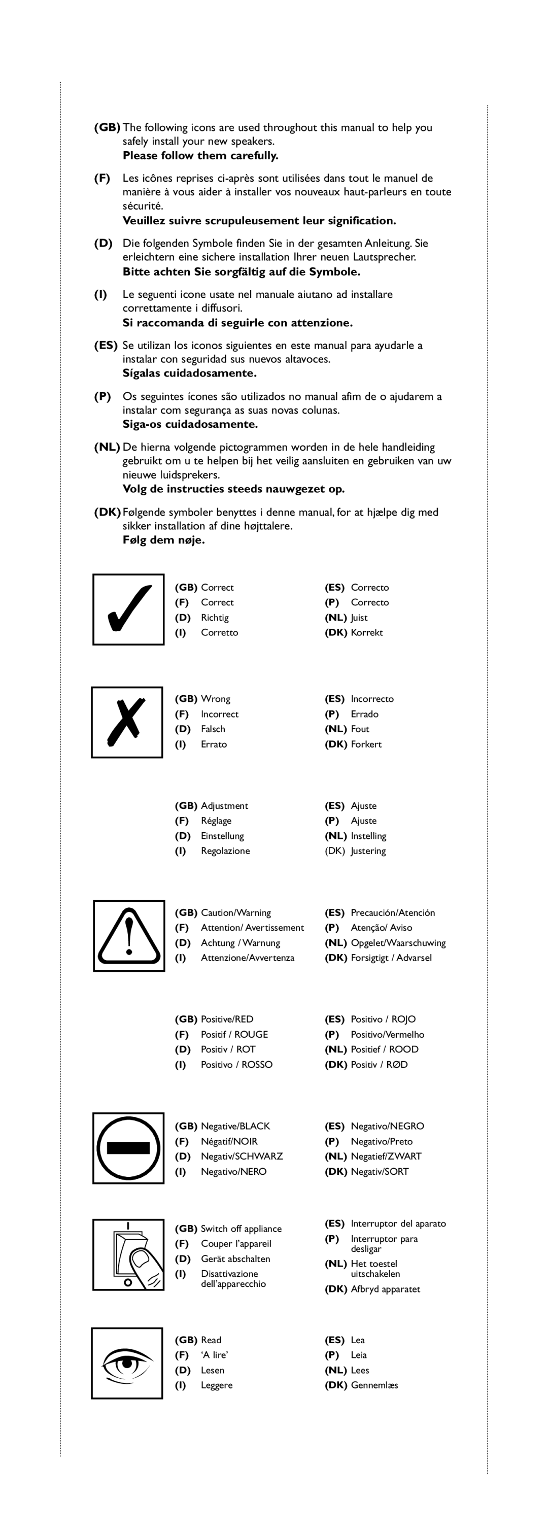 KEF Audio XQ40, XQ50C, XQ20, XQ30, XQ10 installation manual Bitte achten Sie sorgfältig auf die Symbole 