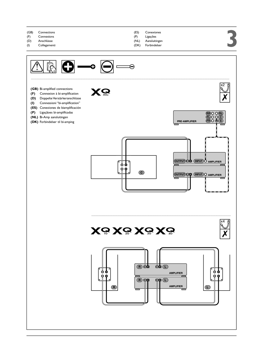 KEF Audio XQ40, XQ50C, XQ20, XQ30, XQ10 installation manual Output Input 