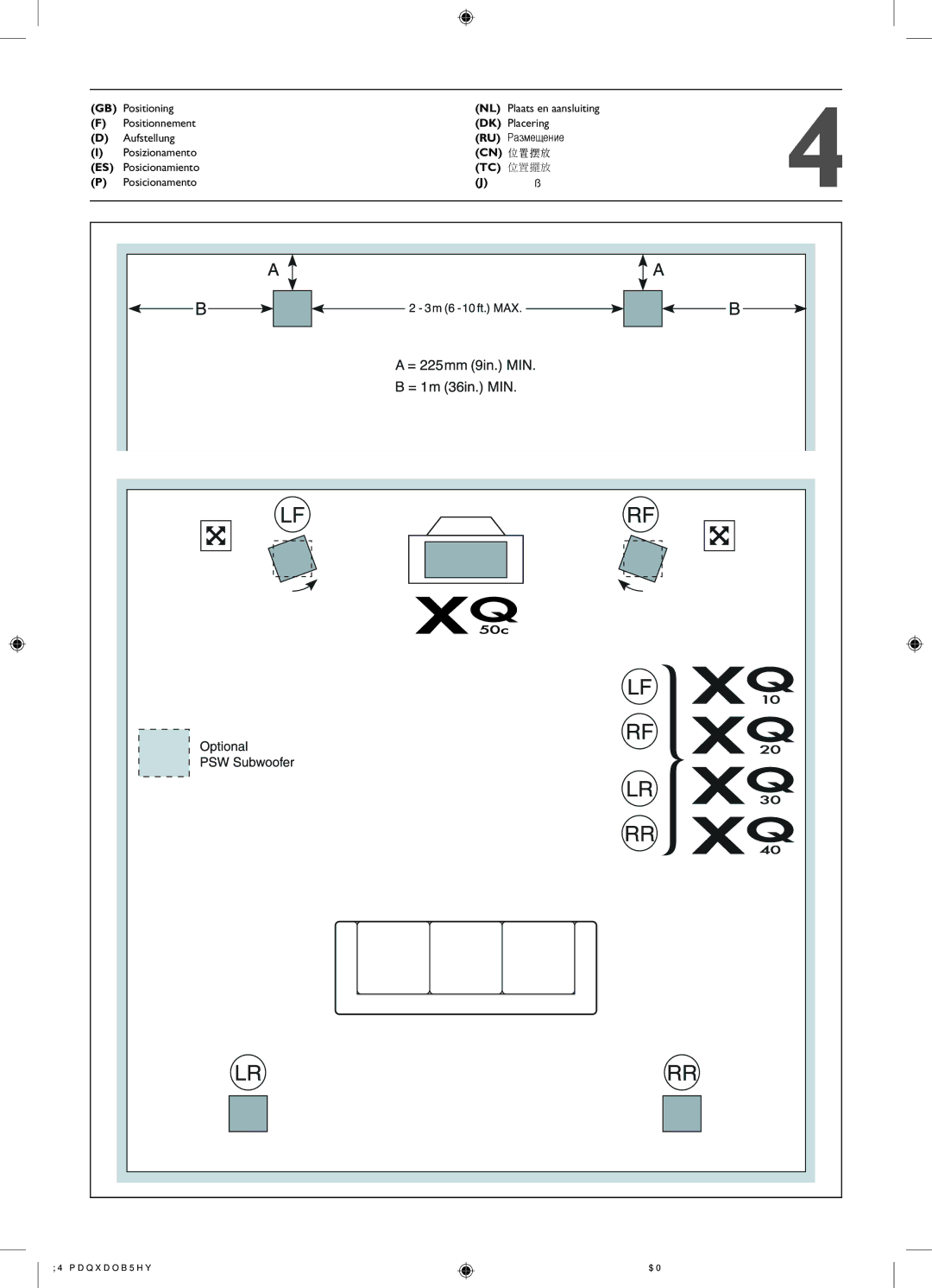 KEF Audio XQ50C, XQ20, XQ30, XQ40, XQ10 installation manual Posicionamiento, Posicionamento 