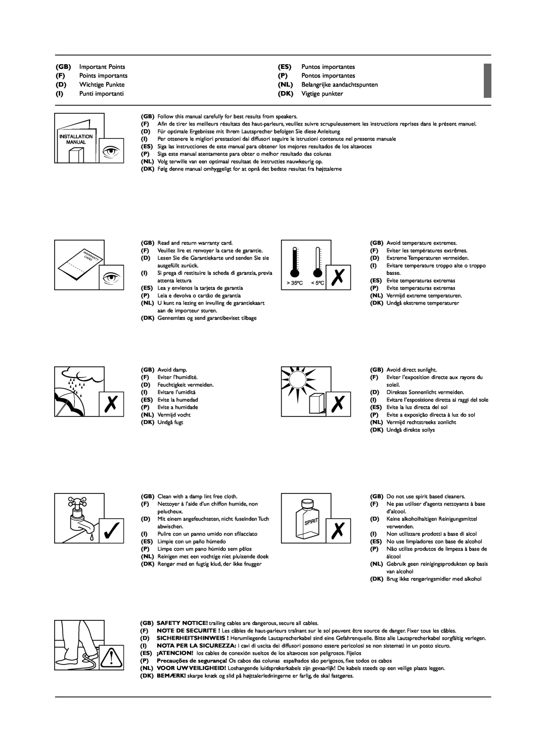 KEF Audio XQ10, XQ50C, XQ20, XQ30, XQ40 installation manual Important Points 