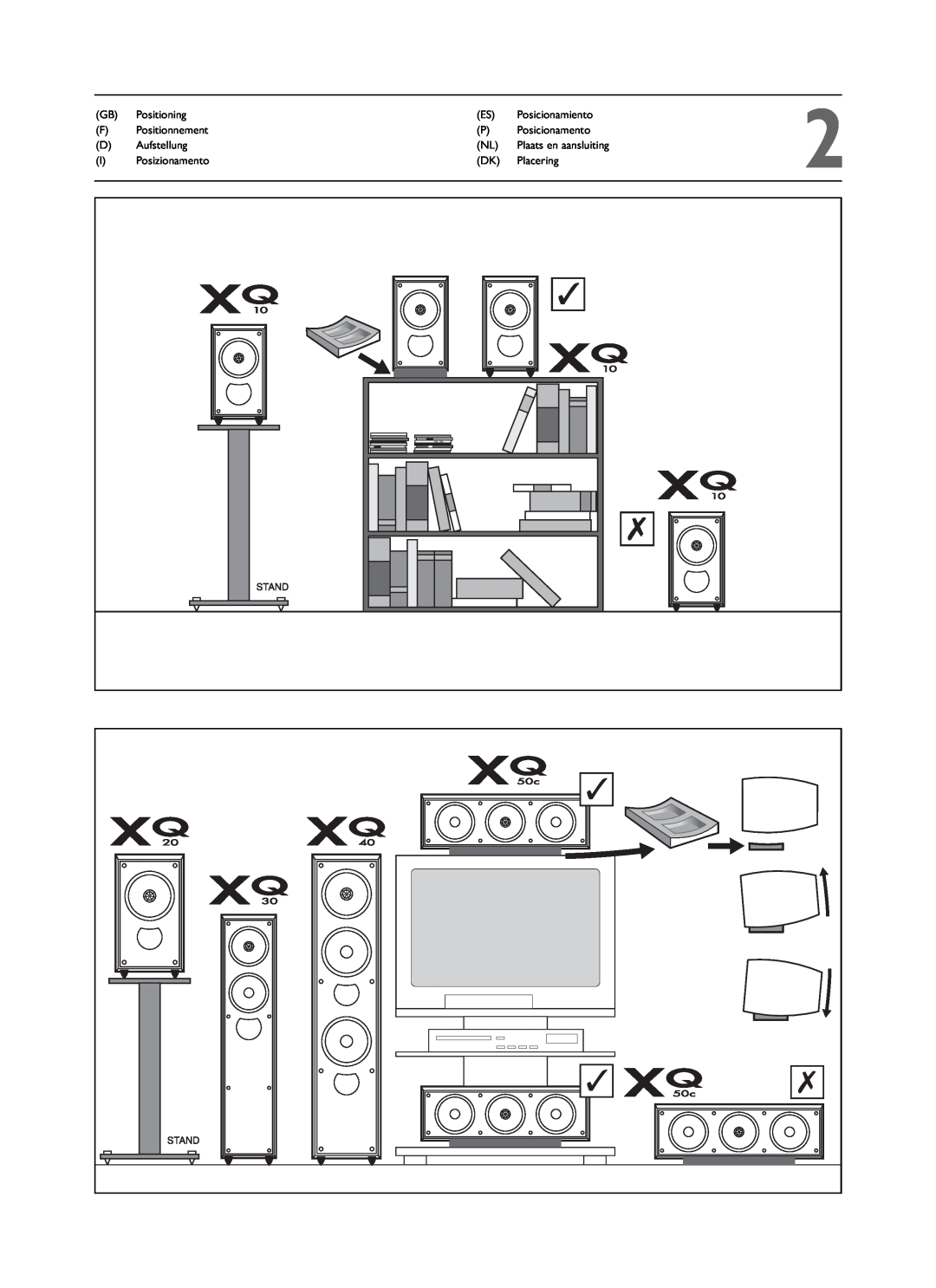 KEF Audio XQ20, XQ50C, XQ30, XQ40, XQ10 installation manual Plaats en aansluiting 