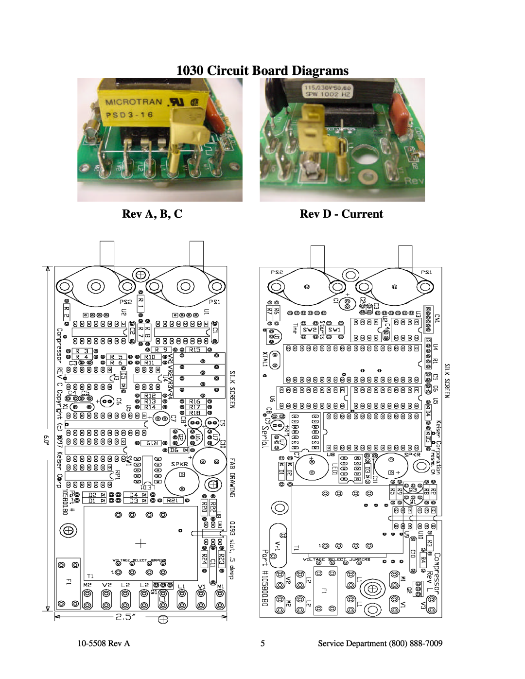 Keiser 1031, 1030 manual Rev A, B, C, Rev D - Current, Circuit Board Diagrams, Service Department 800 