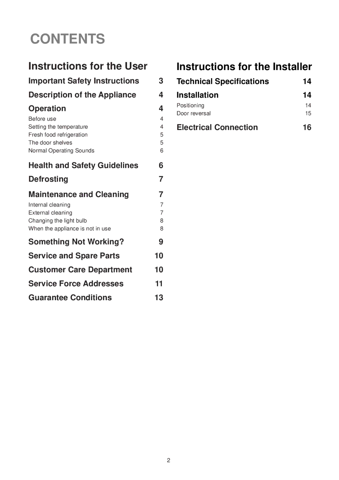 Kelvinator ER 1531T manual Contents 