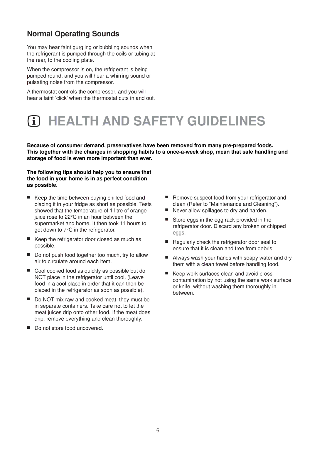 Kelvinator ER 1531T manual Health and Safety Guidelines, Normal Operating Sounds 