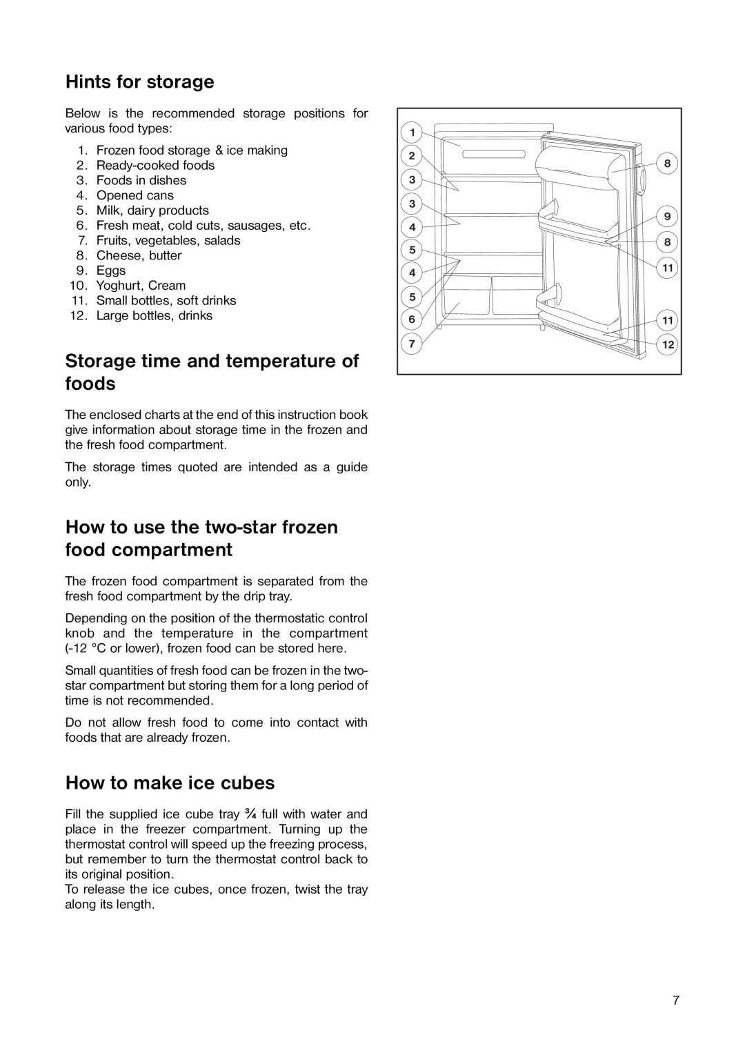 Kelvinator ER 1642 T manual Hints for storage, Storage time and temperature of foods, How to make ice cubes 