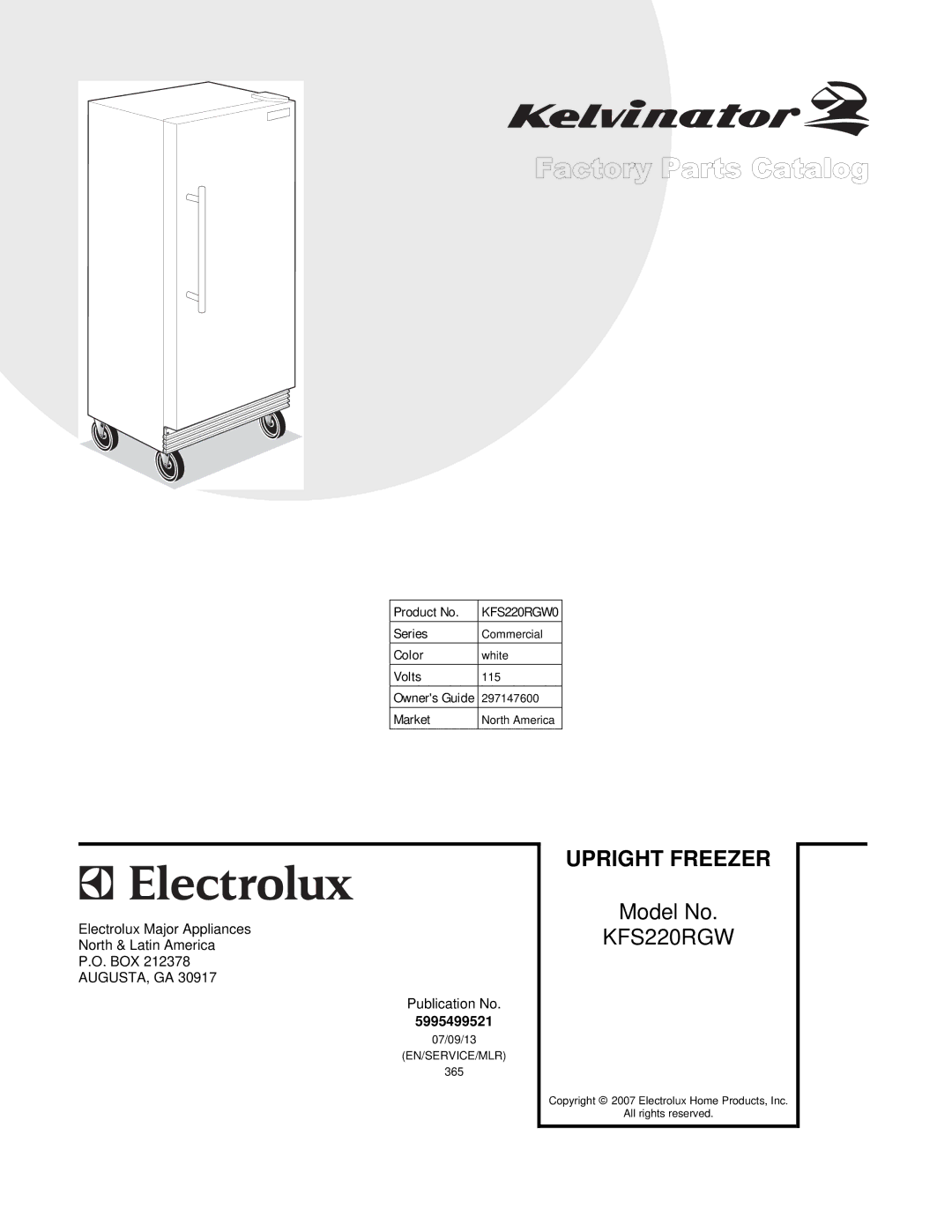 Kelvinator manual Upright Freezer, KFS220RGW0 