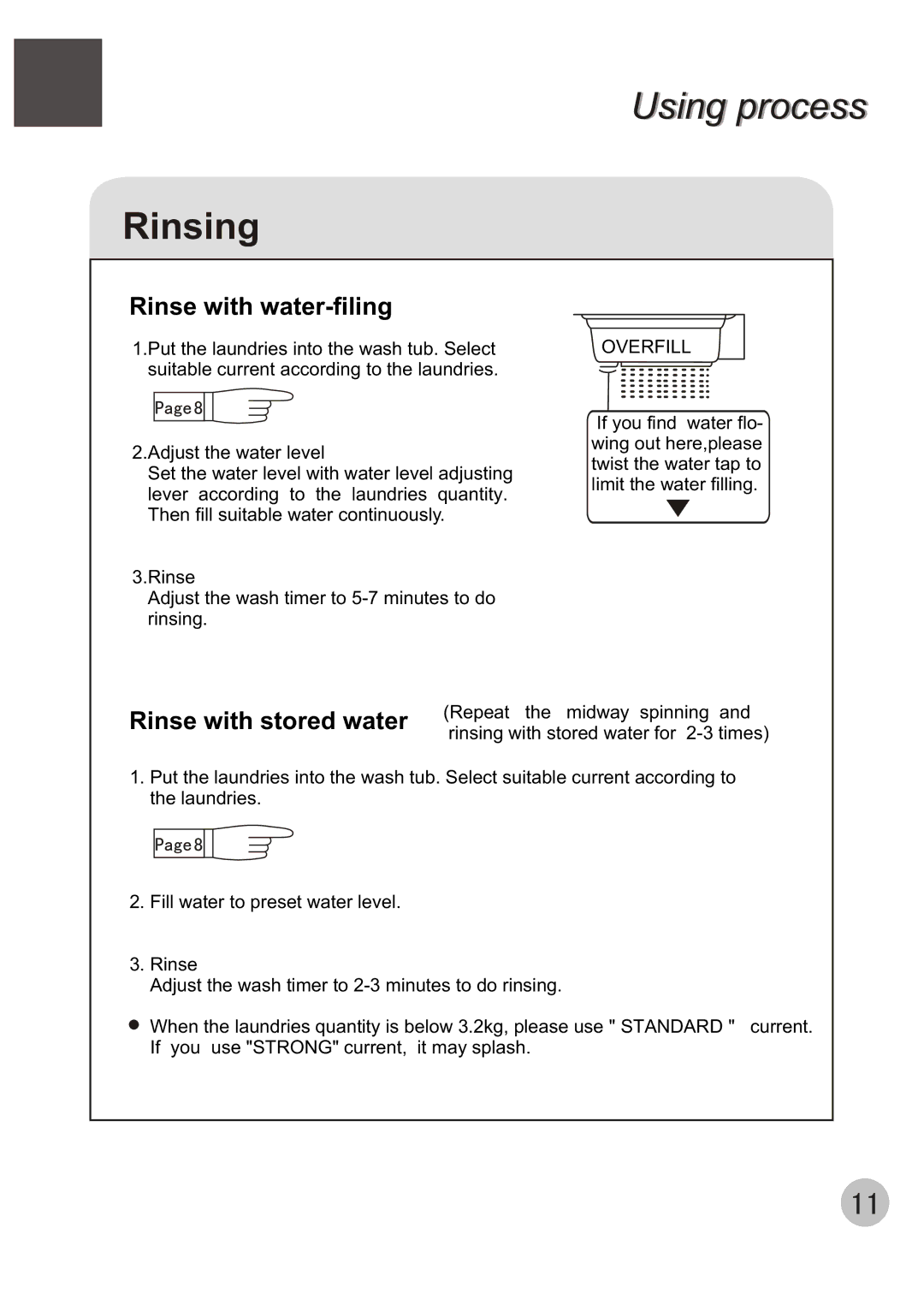 Kelvinator KL72TT user manual Rinsing, Rinse with water-filing 