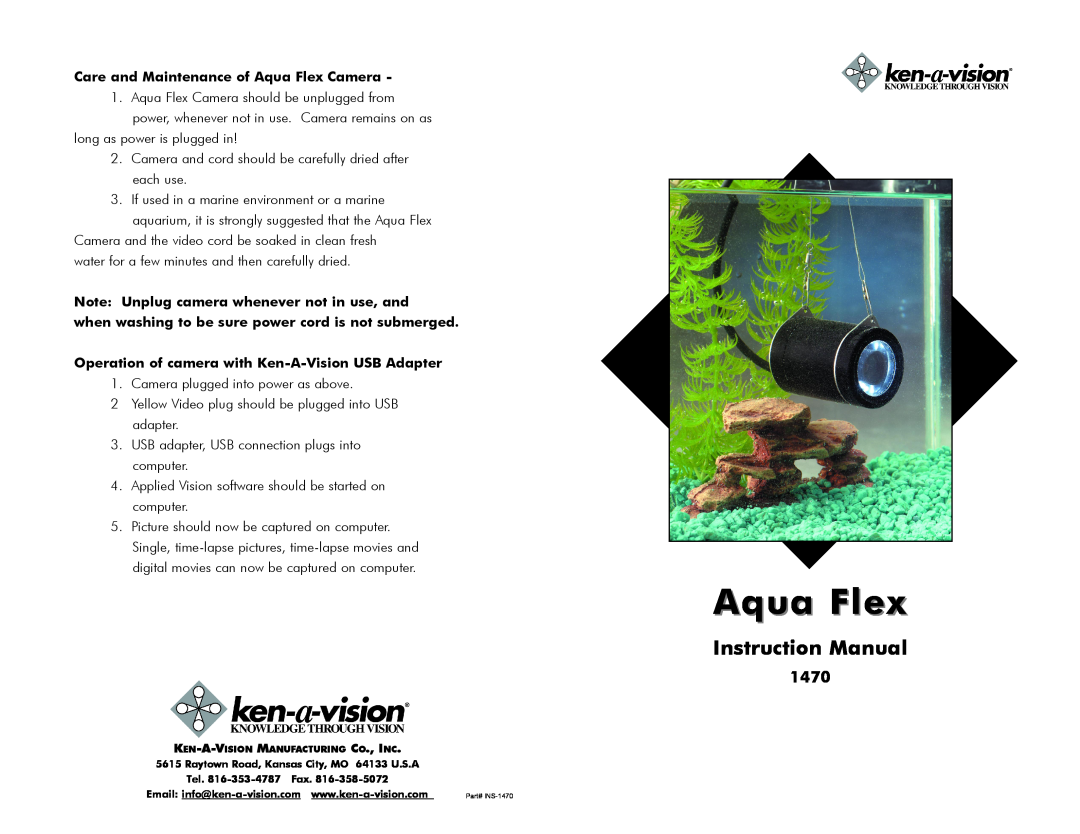 Ken-A-Vision 1470 instruction manual Aqua Flex, Instruction Manual 