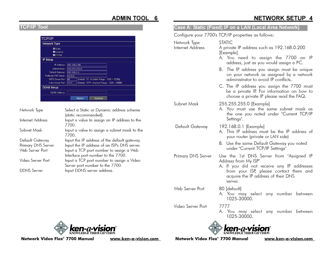 Ken-A-Vision 7700 instruction manual Static 