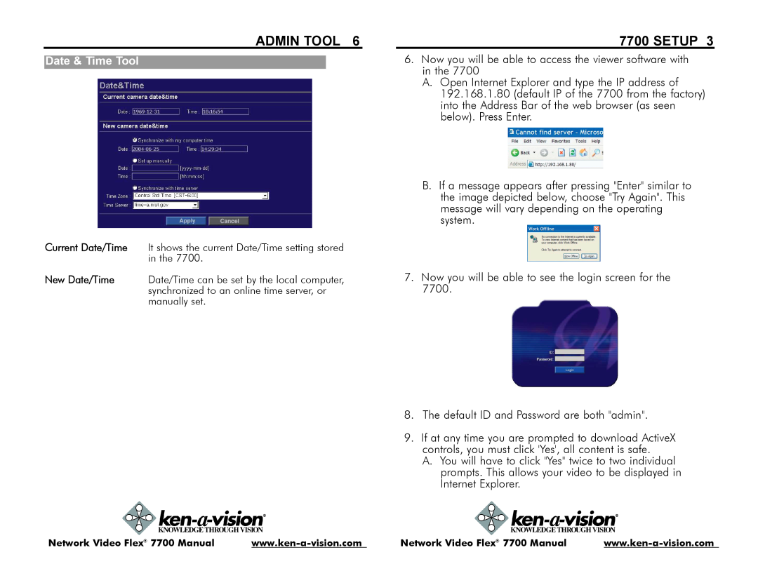 Ken-A-Vision 7700 instruction manual Admin Tool, Setup, Now you will be able to access the viewer software with in the 