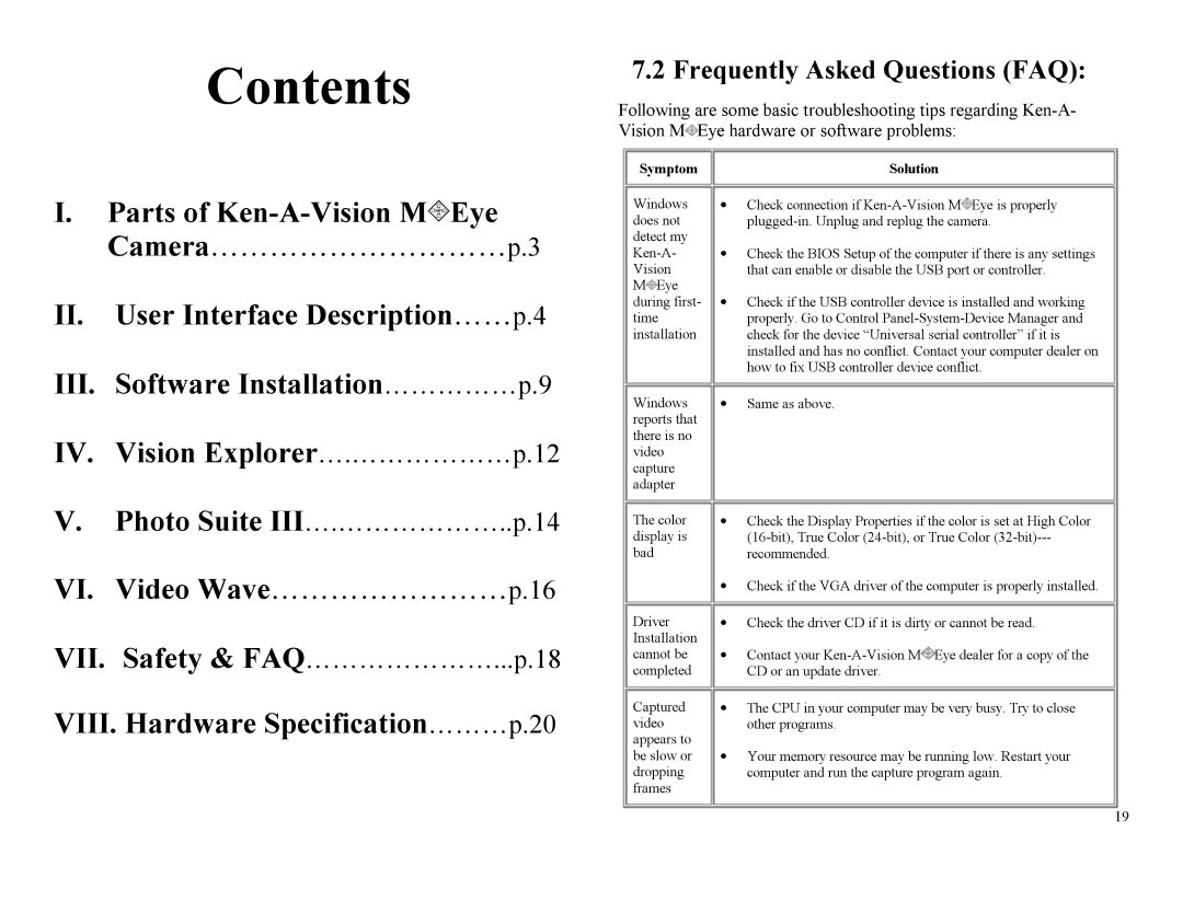 Ken-A-Vision m2013 user manual Contents 