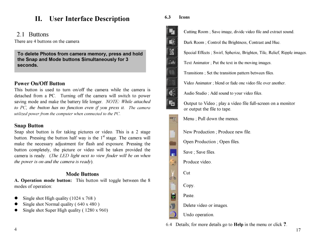 Ken-A-Vision m2013 user manual II. User Interface Description, Icons 