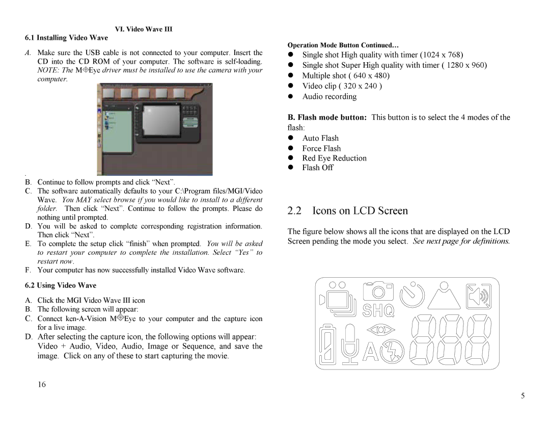 Ken-A-Vision m2013 user manual Icons on LCD Screen 