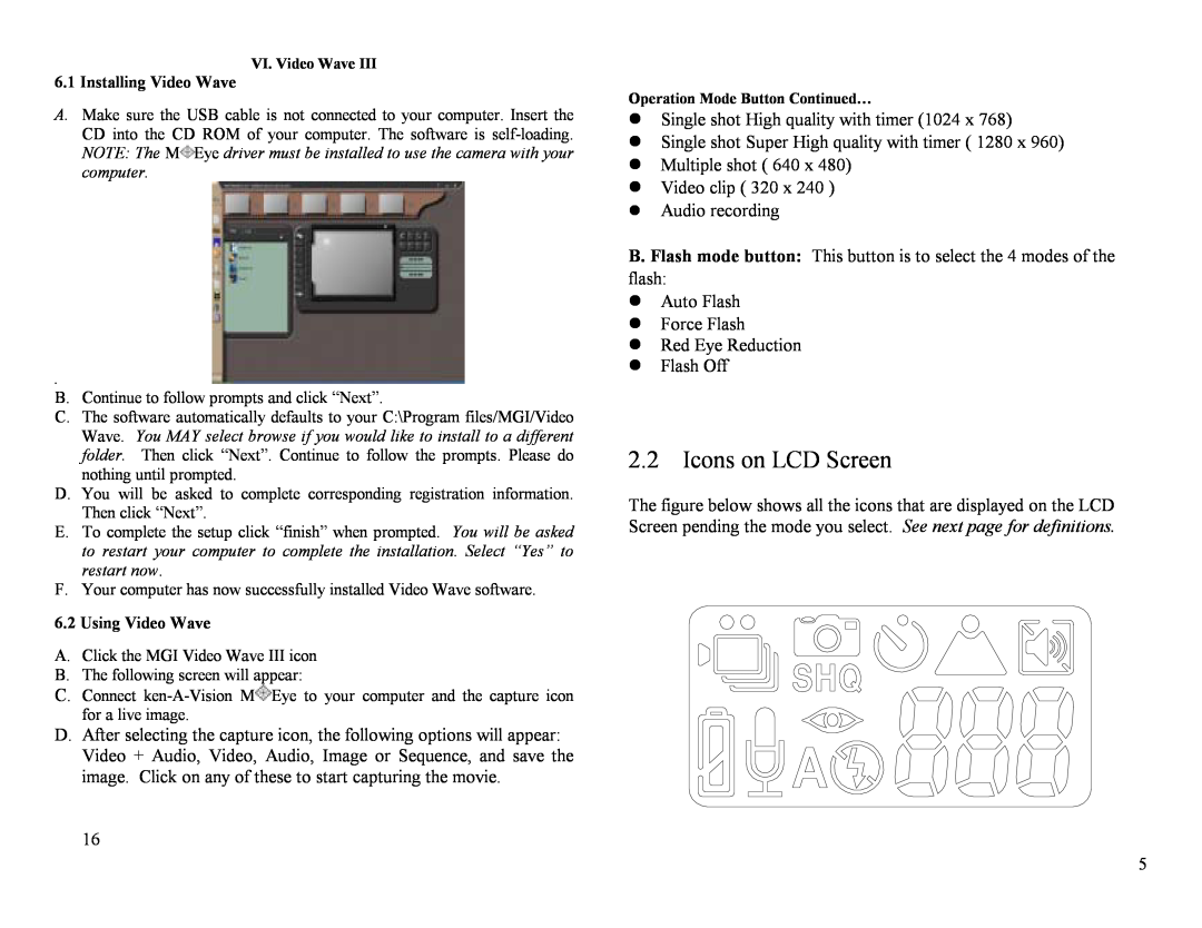 Ken-A-Vision m2013 user manual Icons on LCD Screen 