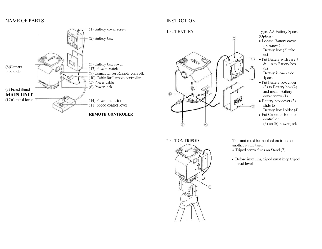 Kenko MVH-2D manual PUT Battry, PUT on Tripod 