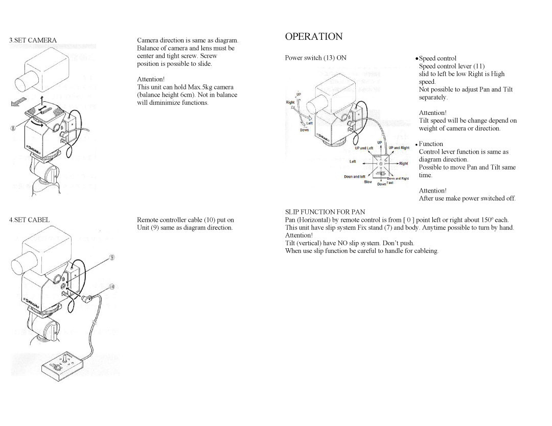 Kenko MVH-2D manual SET Camera, SET Cabel, Slip Function for PAN 