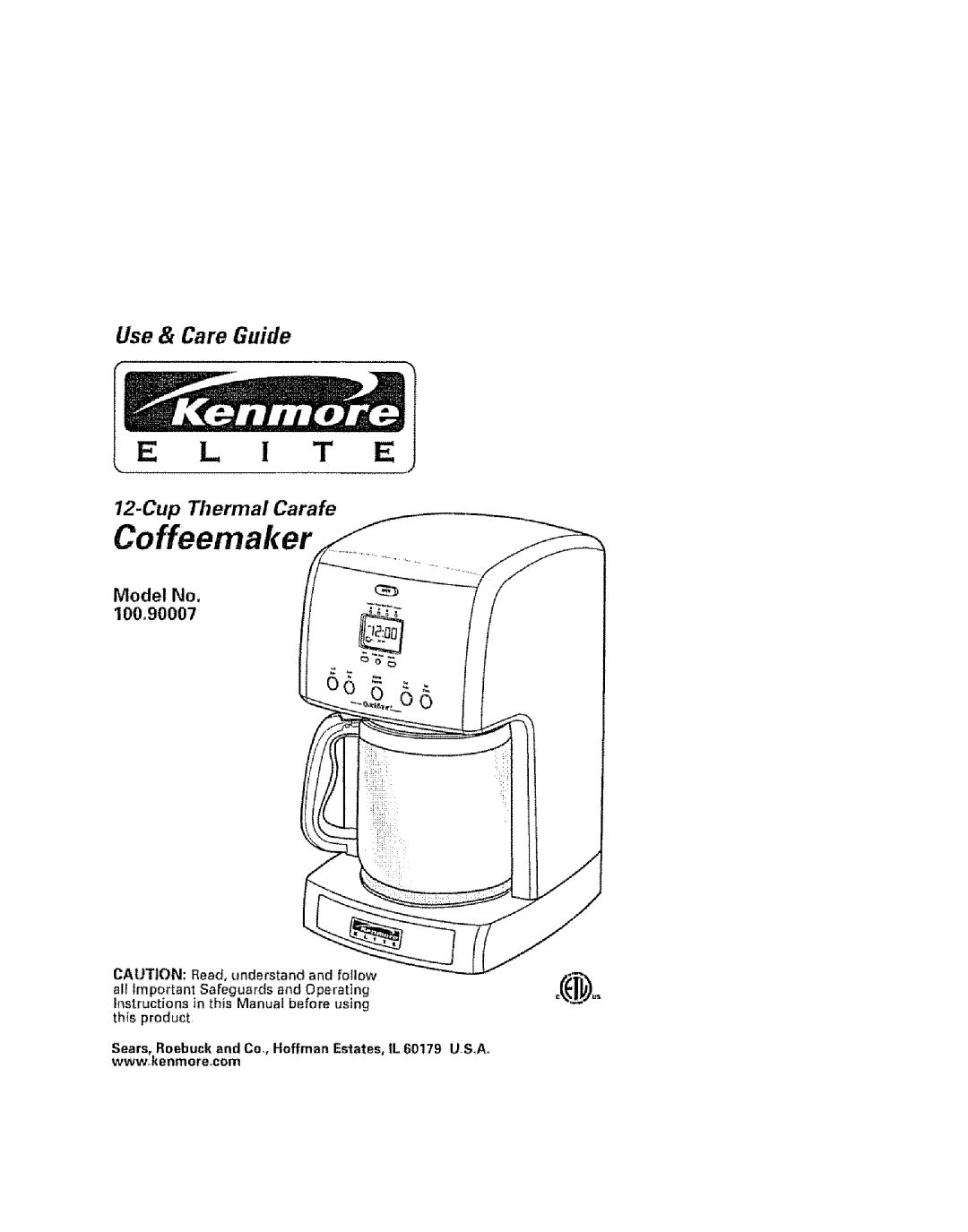 Kenmore 100.90007 operating instructions Coffeemaker 