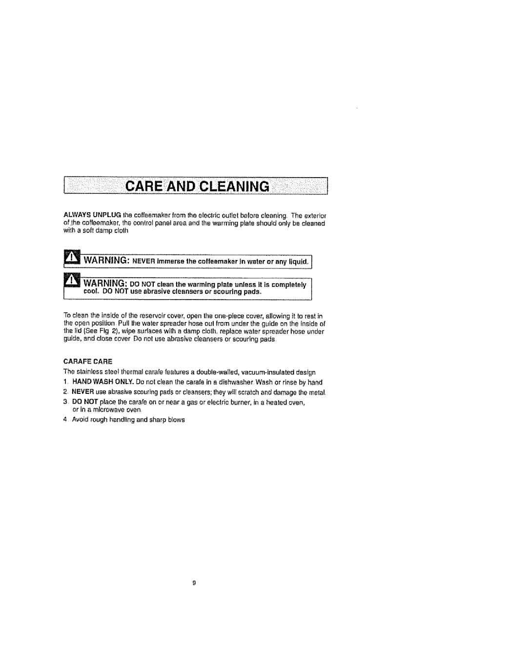 Kenmore 100.90007 operating instructions Carafe Care 