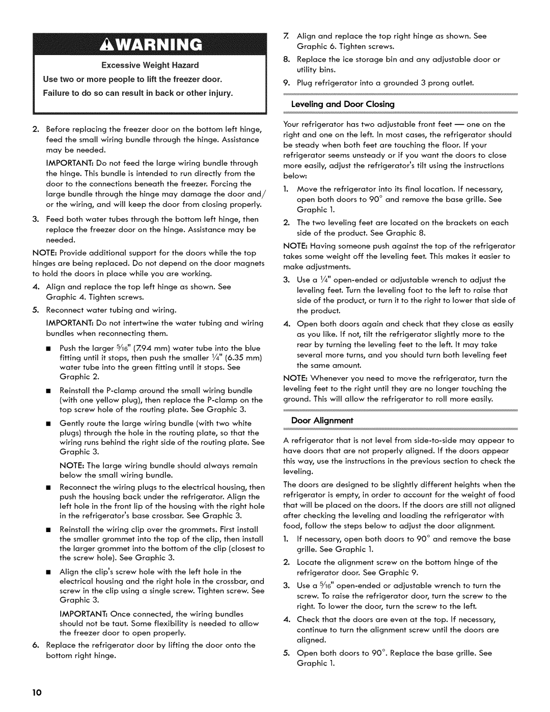 Kenmore 106.511800 manual Door Alignment, Leveling and Door Closing 