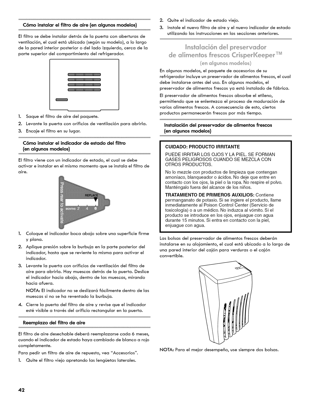 Kenmore 106.511800 manual C6mo instalar el filtro de aire en algunos modelos, Reemplazo del filtro de aire 