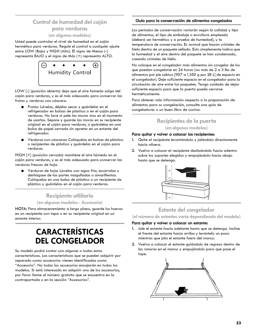 Kenmore 106.511800 manual Cs ehume@sd de, Est,sde coge sdo, Gufa para la conservaci6n de alimentos congelados 