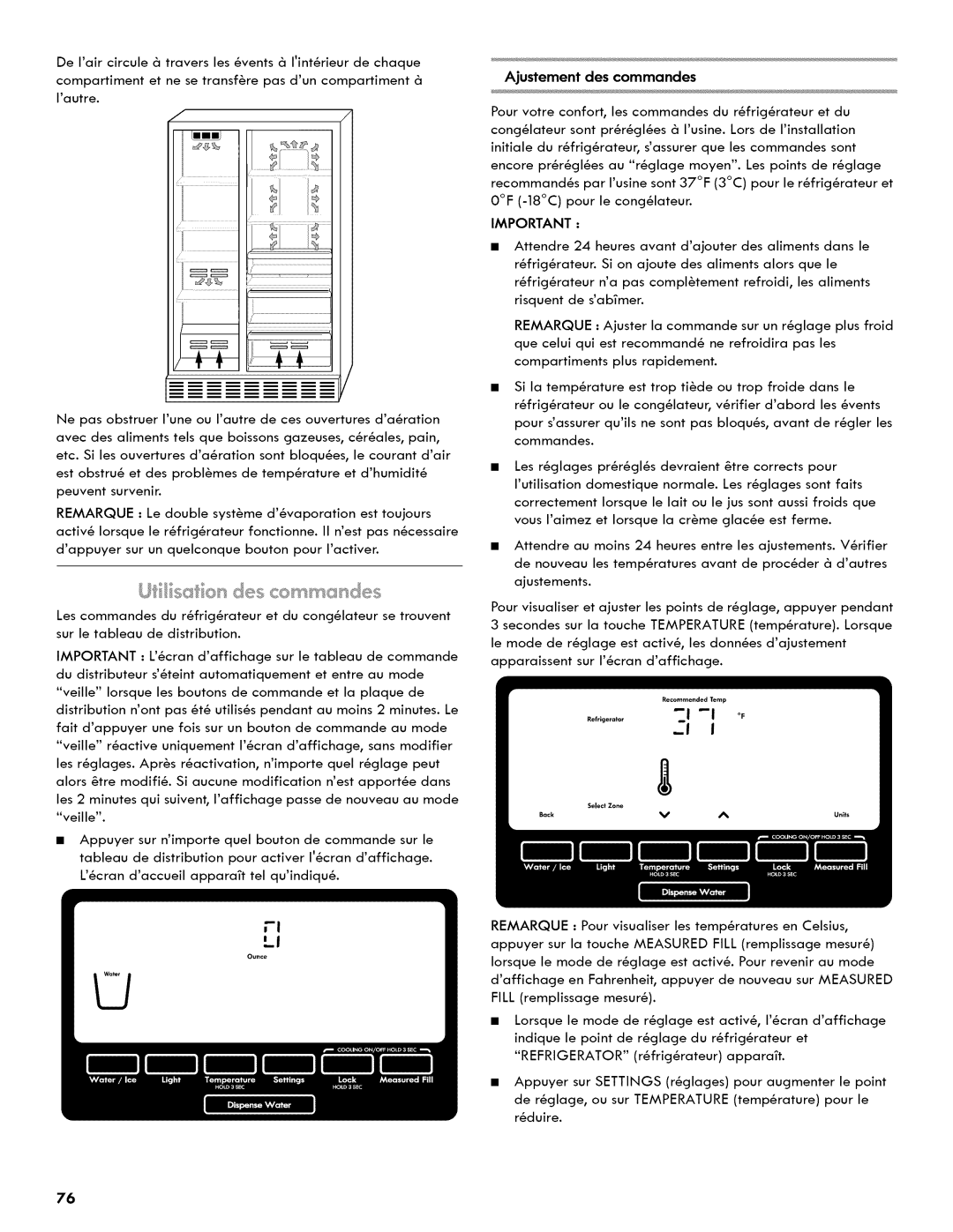 Kenmore 106.511800 manual SIs,s, ? ?, Ajustement des commandes 