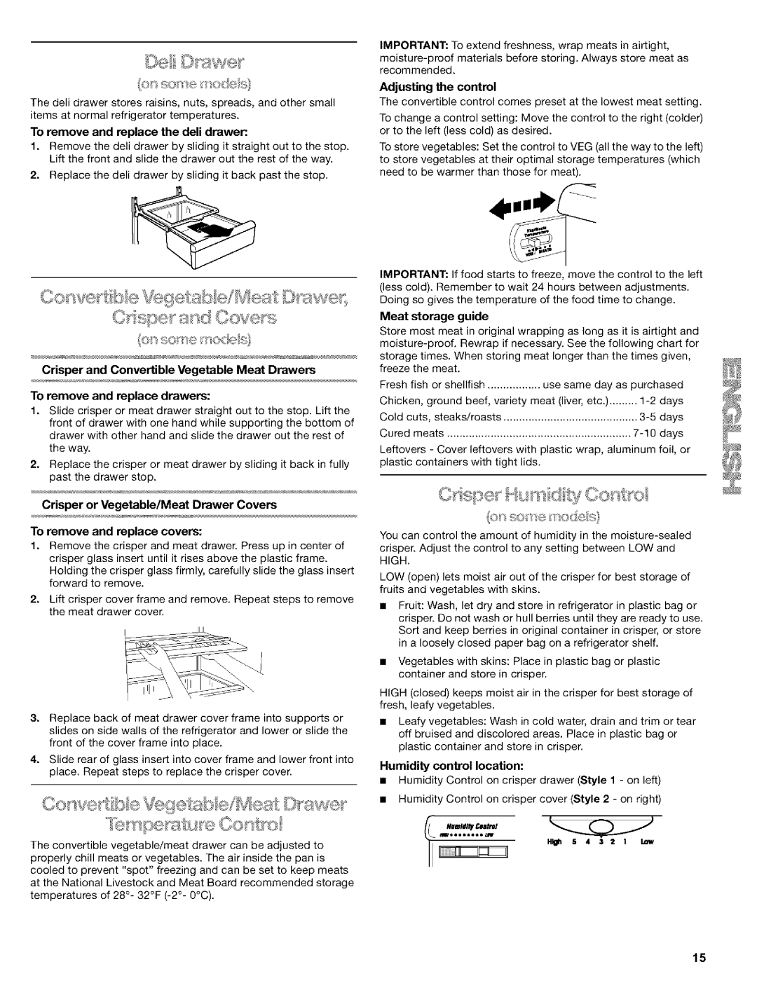 Kenmore 10652769101, 10653272301, 10653272300, 2220694 manual To remove and replace the dell drawer, Adjusting the control 