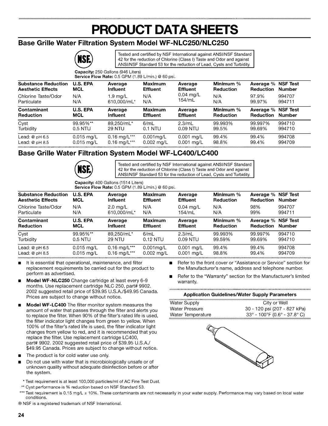 Kenmore 10653562201, 10653272301, 10653272300, 2220694, 10653562200, 10653769202, 10653569200 Product Data Sheets, Epa, Mcl 