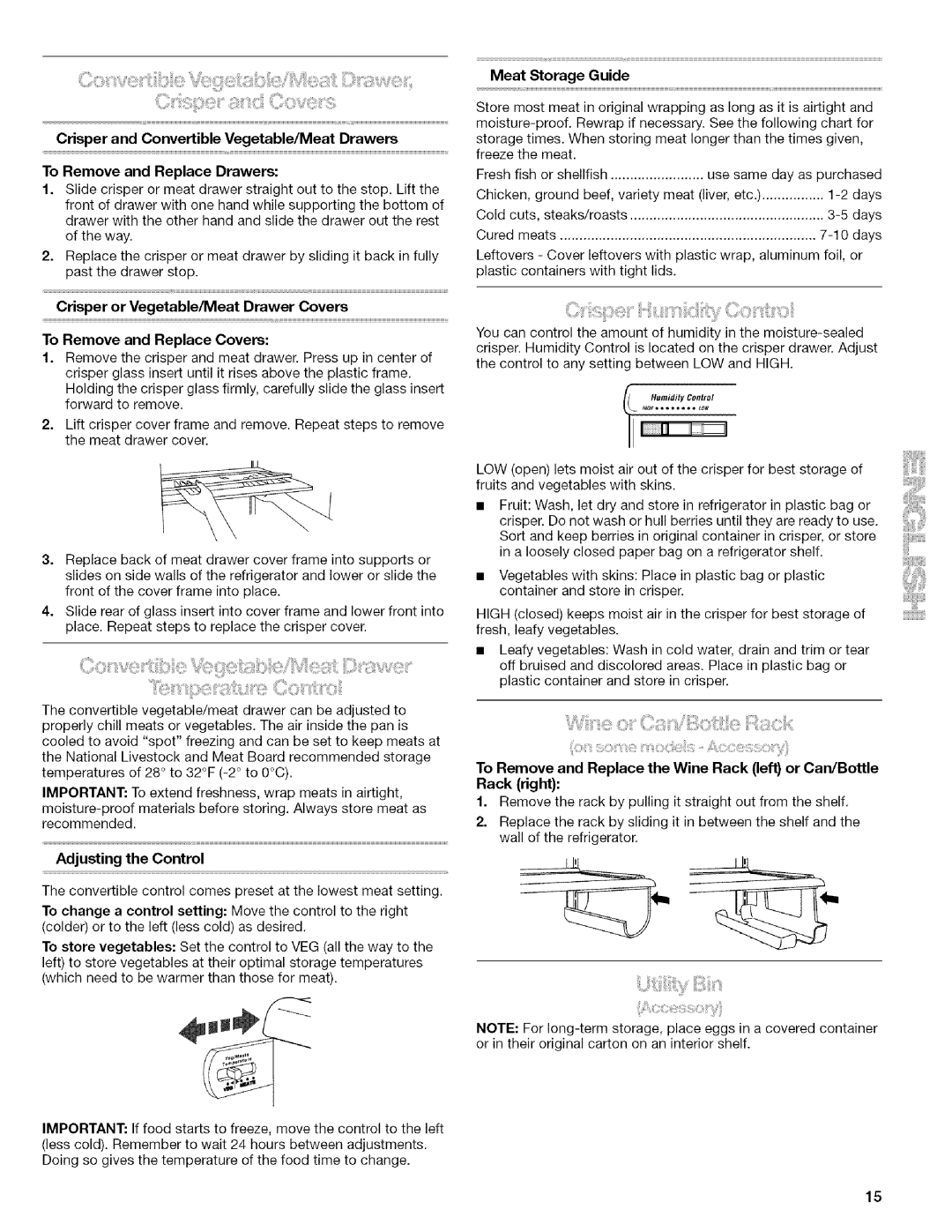 Kenmore 10656826603, 106.57022601, 10656834603, 10656832603, 10656863601 manual Adjusting the Control, Meat Storage Guide 