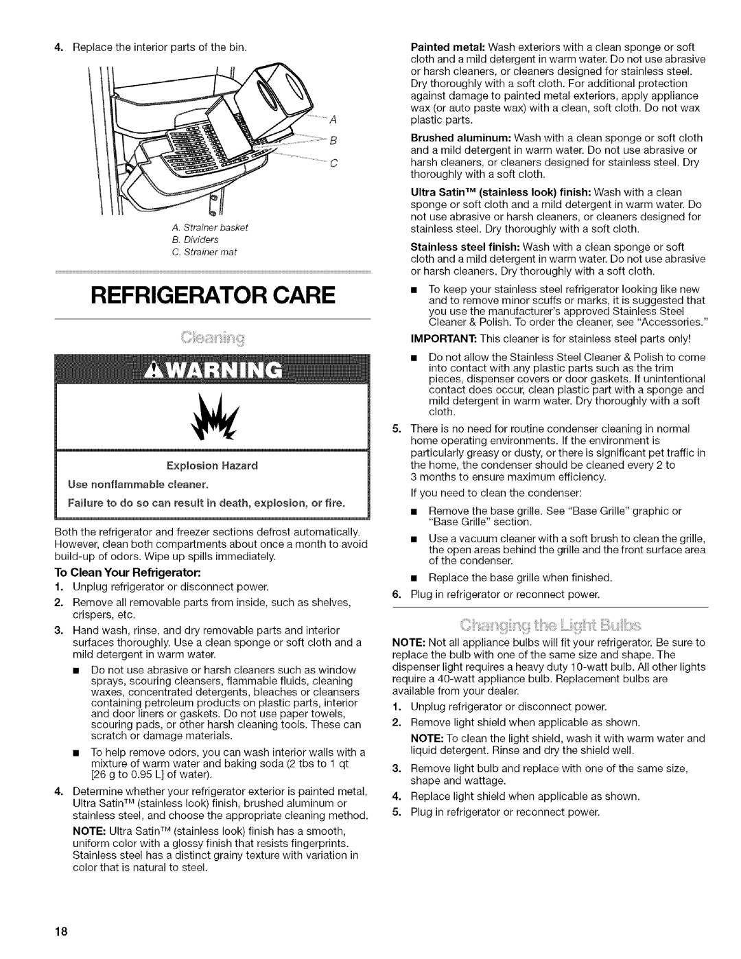 Kenmore 10656832603, 106.57022601, 10656834603, 10656863601, 10656866601 manual Refrigerator Care, To Clean Your Refrigerator 