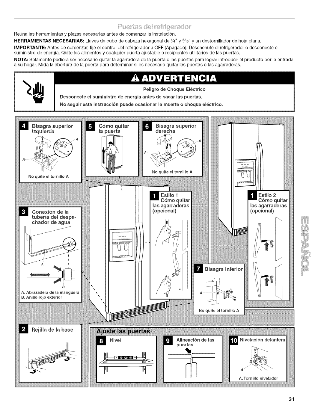 Kenmore 10656826603, 106.57022601, 10656834603, 10656832603, 10656863601 manual C6mo quitar Bisagra superior Ta puerta Derecha 