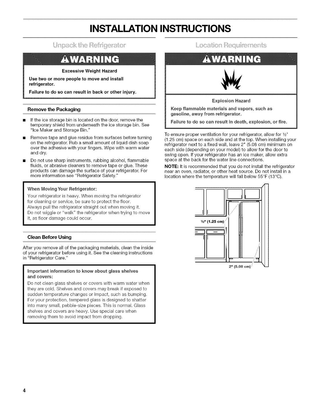 Kenmore 10656866601, 106.57022601, 10656834603, 10656832603, 10656863601 manual Installation Instructions, Clean Before Using 