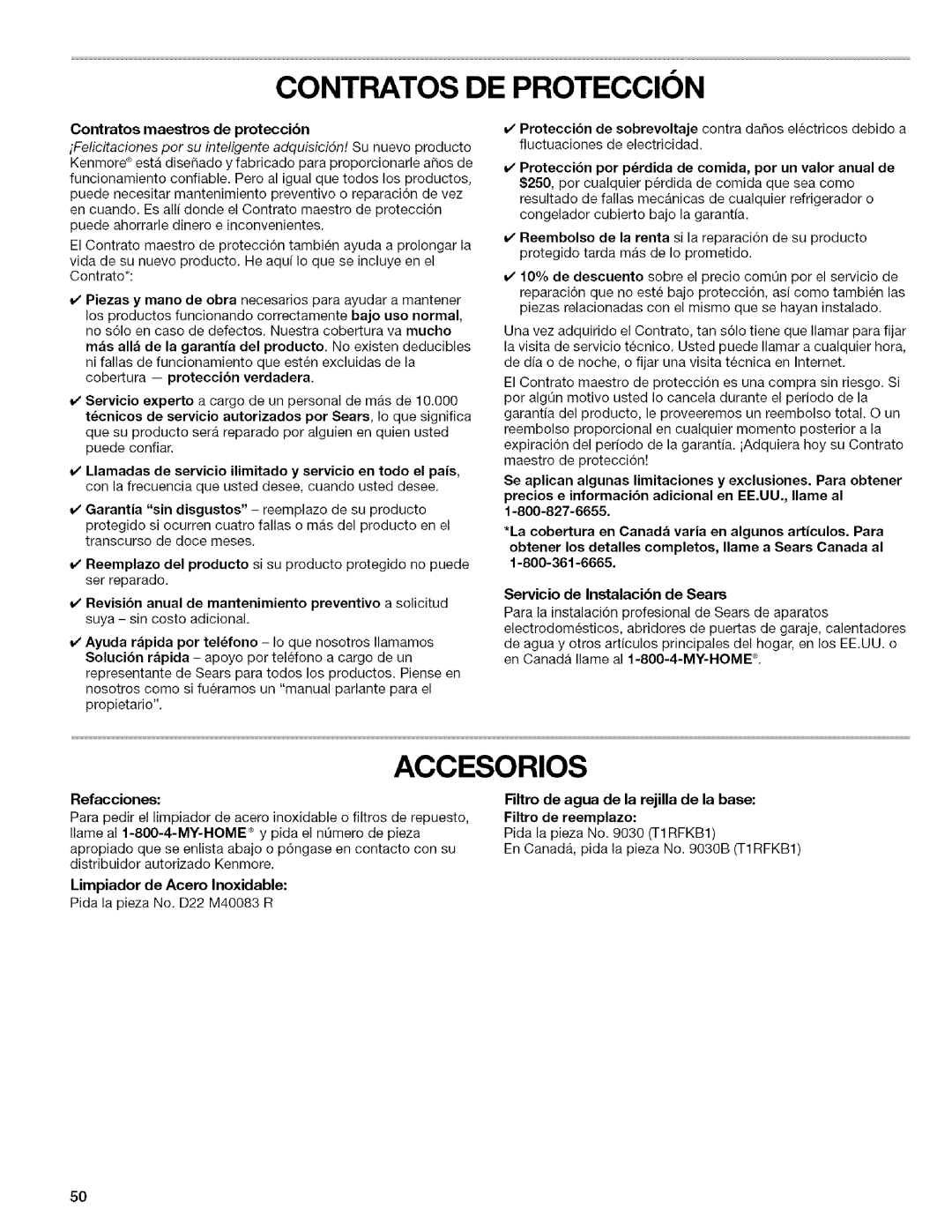 Kenmore 10656832603 Contratos DE Proteccion, Limpiador de Acero Inoxidable, Contratos maestros de proteccibn, Refacciones 