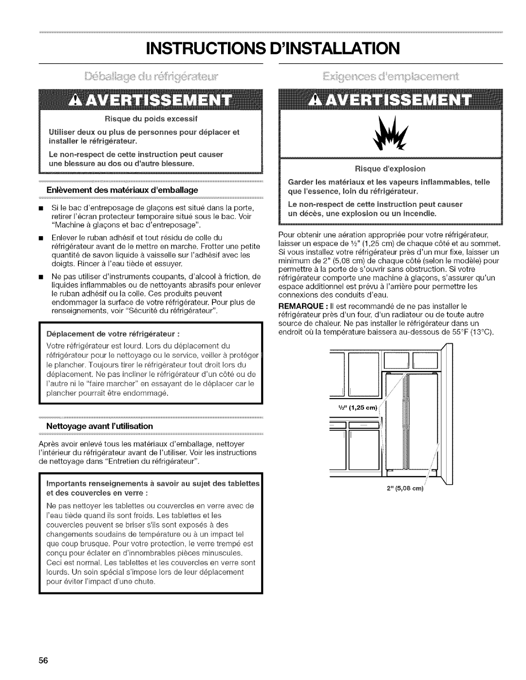 Kenmore 10656836603, 106.57022601, 10656834603, 10656832603 manual Instructions Dinstallation, Nettoyage avant I utilisation 