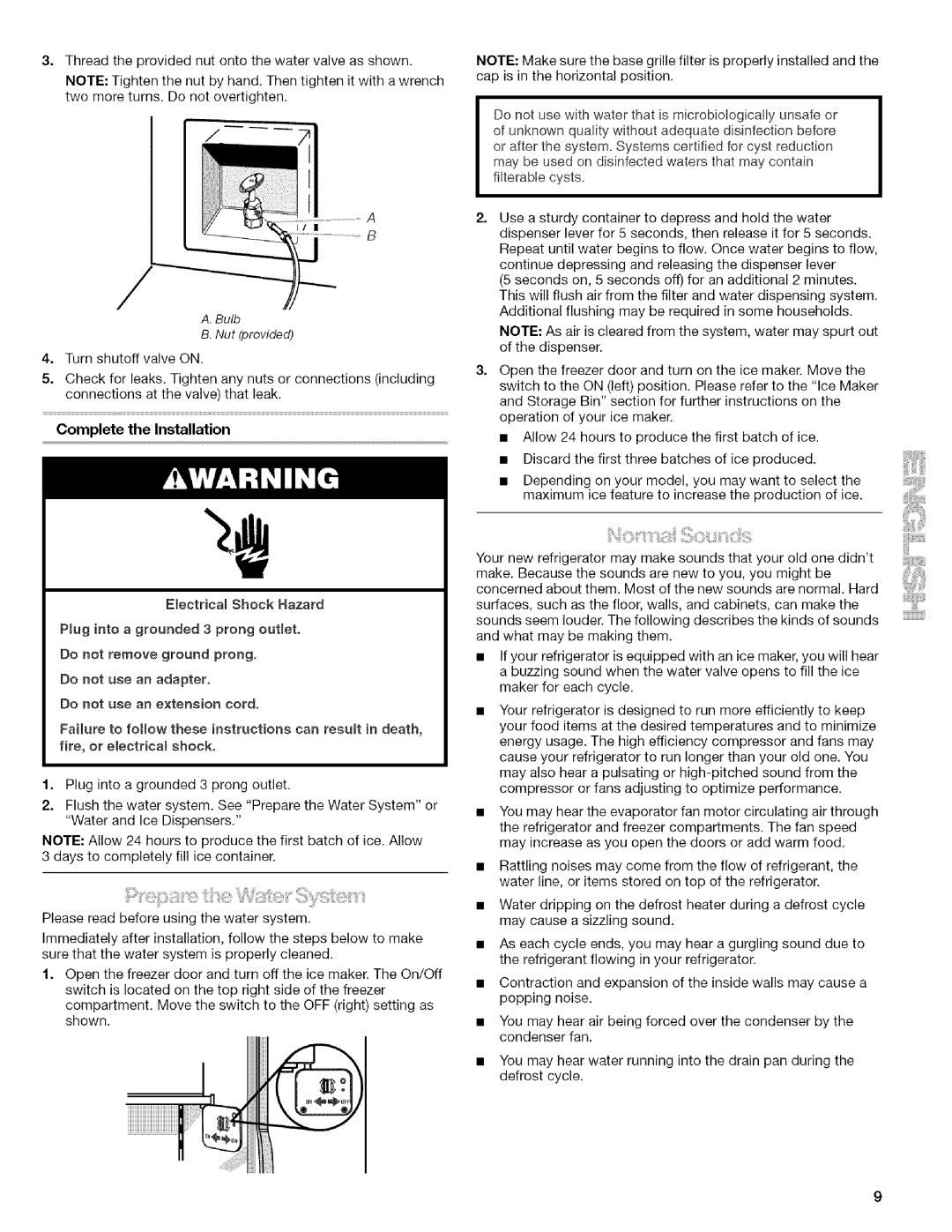 Kenmore 10657074601, 106.57022601, 10656834603, 10656832603, 10656863601 manual Bulb Nut provided, Complete the Installation 