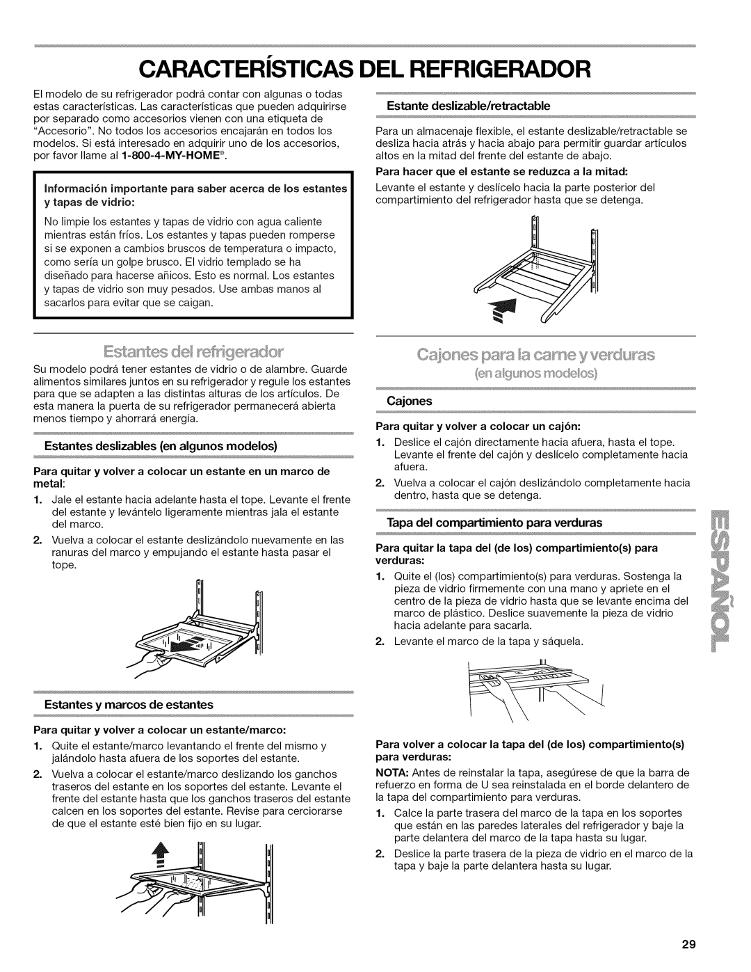 Kenmore 70238900, 106.602389, 103.311849 manual Est de syfs, Estantes y marcos de estantes, Estante deslizable/retractable 