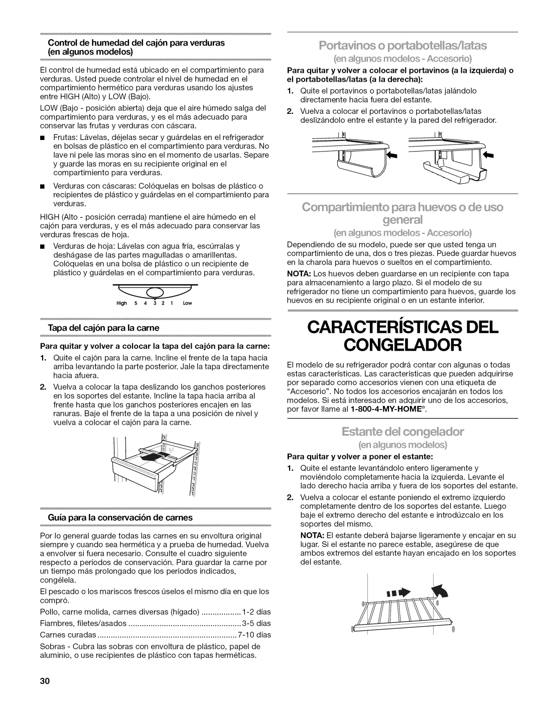 Kenmore TOP-MOUNT REFRIGERATOR Stgiunos moM!os Ace rio, Tapa del cajbn para la carne, Guia para la conservaci6n de carnes 