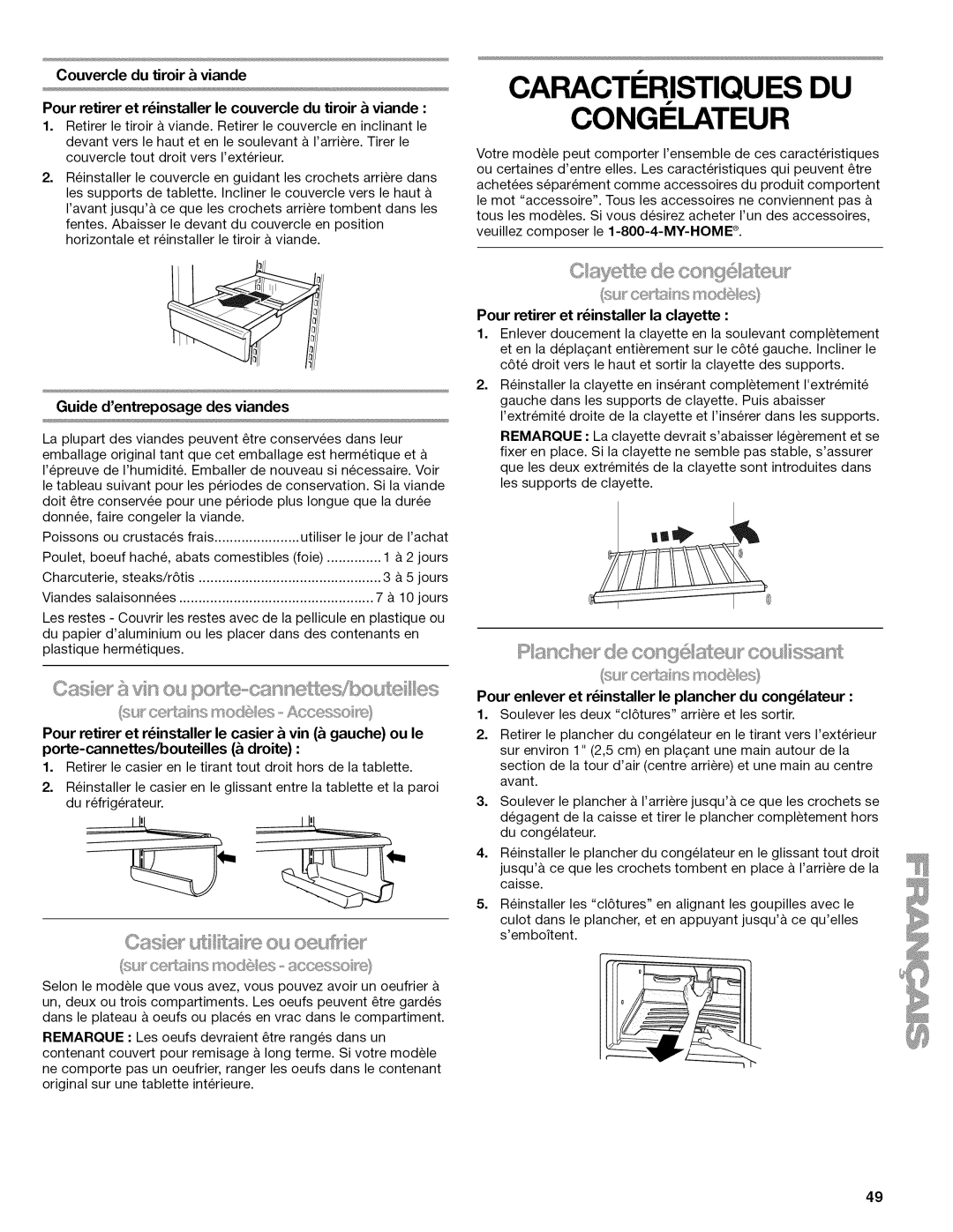 Kenmore 70238900, 106.602389 Caracteristiques DU Congi Lateur, De con9, Cssiie vn ou po @cann sibost s, Cas ts ou oeufS 