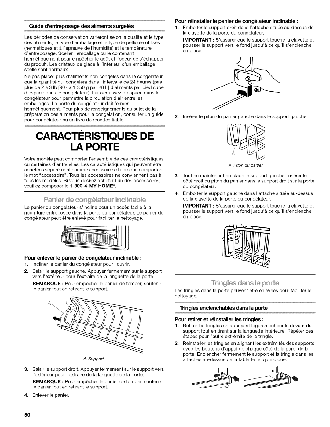 Kenmore TOP-MOUNT REFRIGERATOR LA Porte, Guide dentreposage des aliments surgels, Pour retirer et rinstaller les tringles 