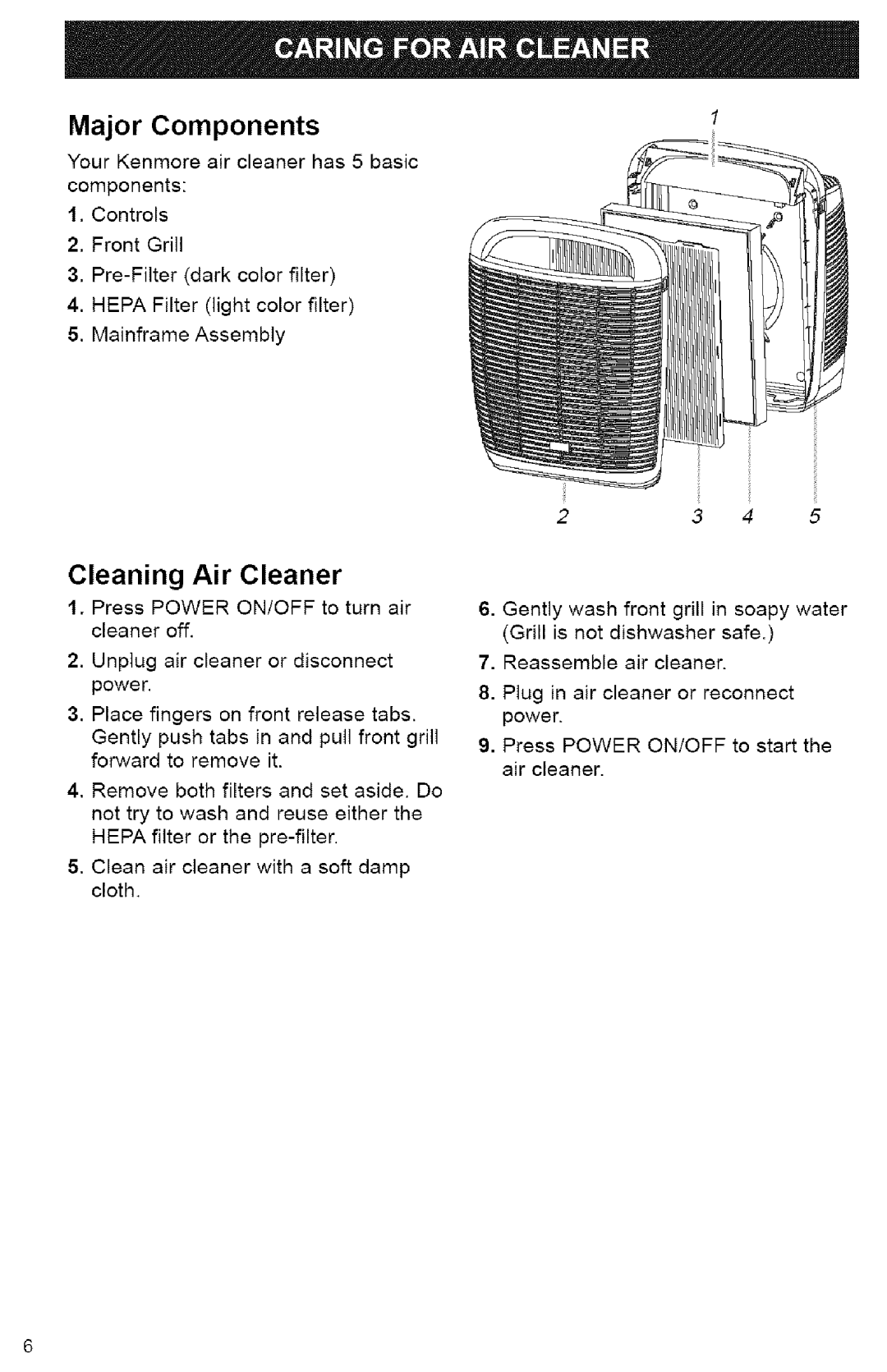 Kenmore 106.83202 owner manual Cleaning Air Cleaner, Power 