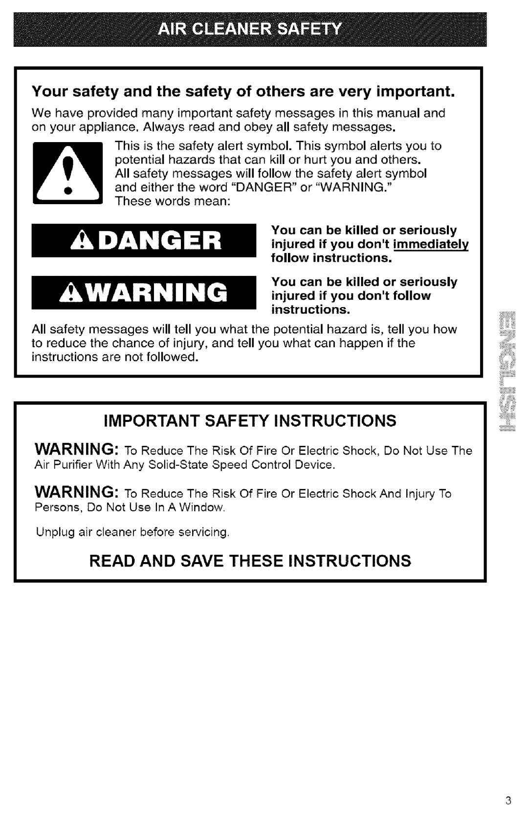 Kenmore 106.83202 owner manual Important Safety Instructions, Read And Save These Instructions 