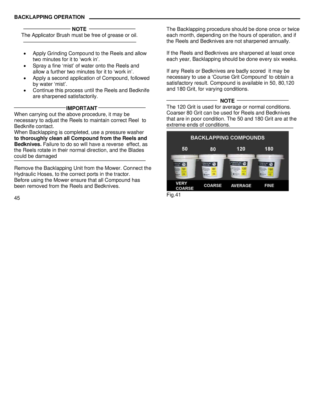 Kenmore 3, 11, 5, 7, 9 manual Backlapping Operation 