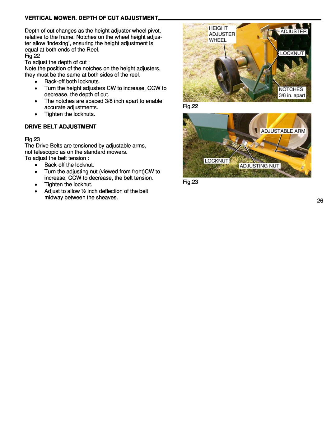 Kenmore 9, 11, 5, 7, 3 manual Vertical Mower. Depth Of Cut Adjustment, Drive Belt Adjustment 