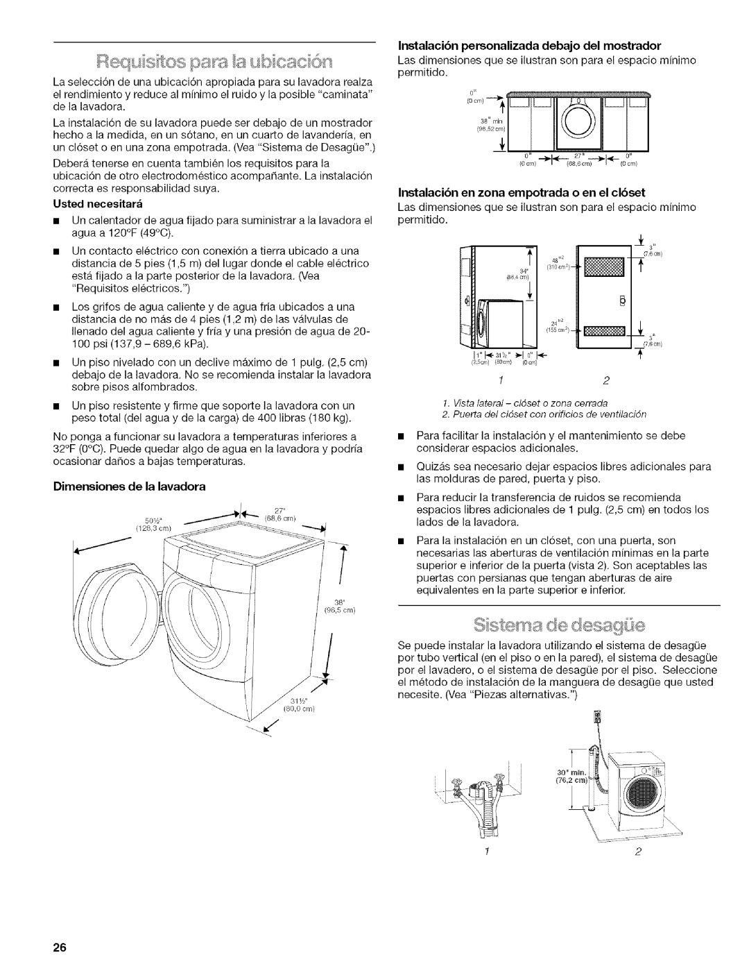 Kenmore 110 manual Dimensiones de la lavadora, Usted necesitara, Instalacibn personalizada debajo del mostrador 