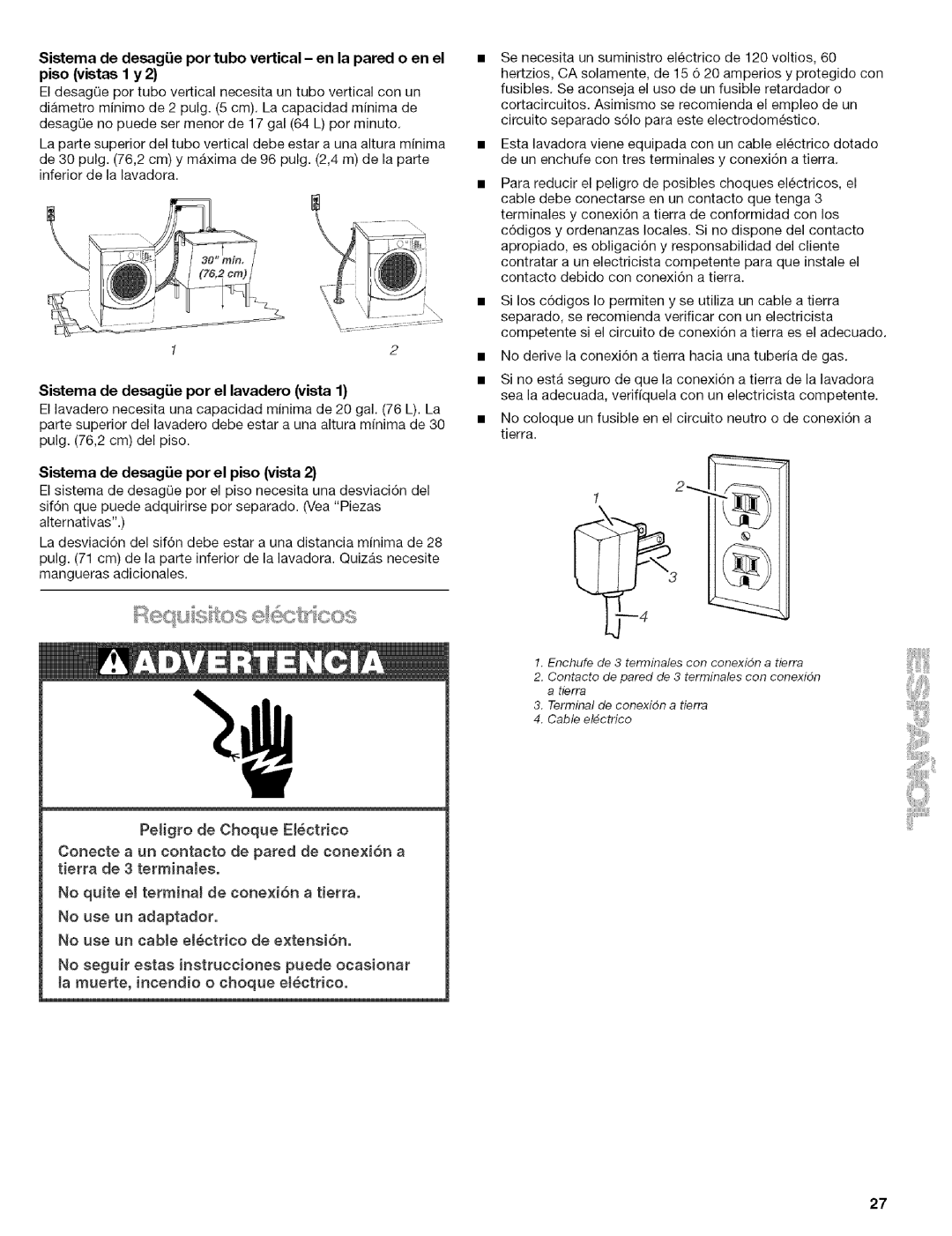 Kenmore 110 manual Sistema de desagie por el lavadero vista, Sistema de desagiJe por el piso vista 